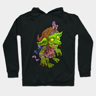 Cute and ugly little goblin with some animal friends. Hoodie